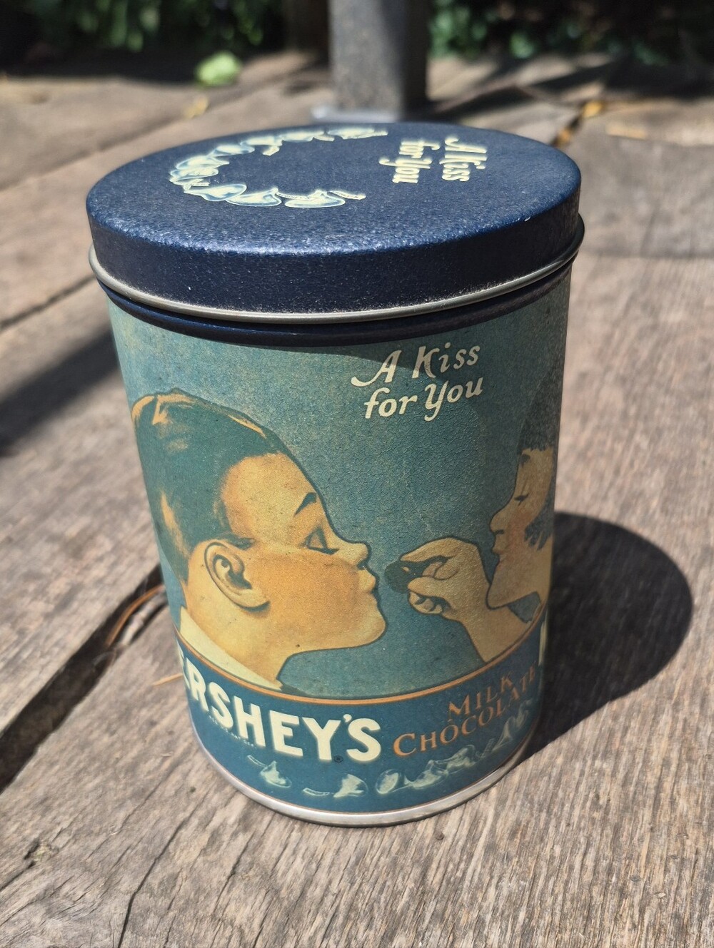 Vintage Hershey's Kisses Milk Chocolate Tin Can Canister 1980 Container Candy